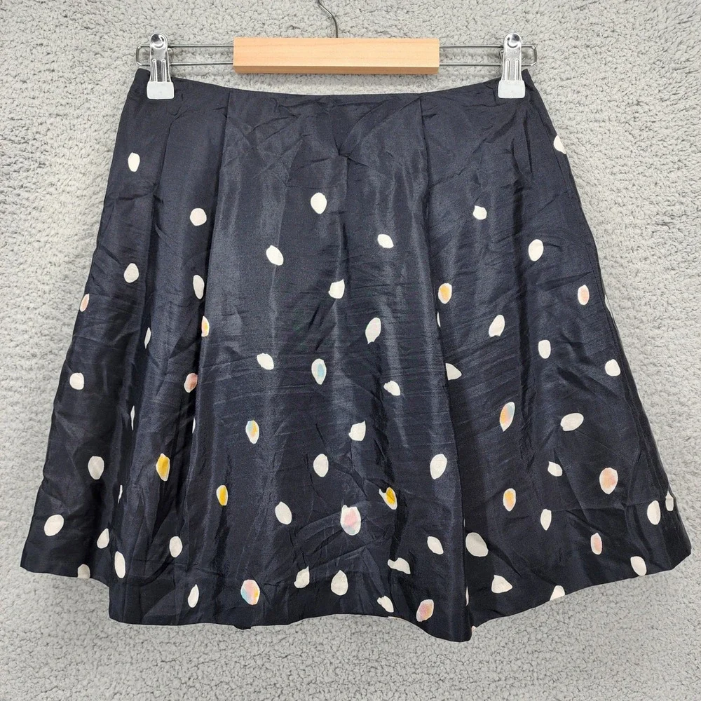 Tara Jarmon Navy Blue 100% Silk Polka‎ Dot Pleated Mini Skirt Made In France 36